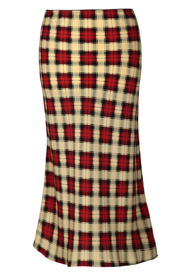 Spódnica FSP771 BEŻOWY + CZERWONY kratka