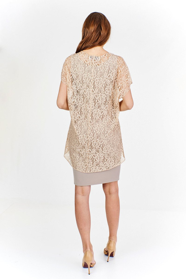Sukienka FSU620  BEŻOWY + SZAMPAN koronka