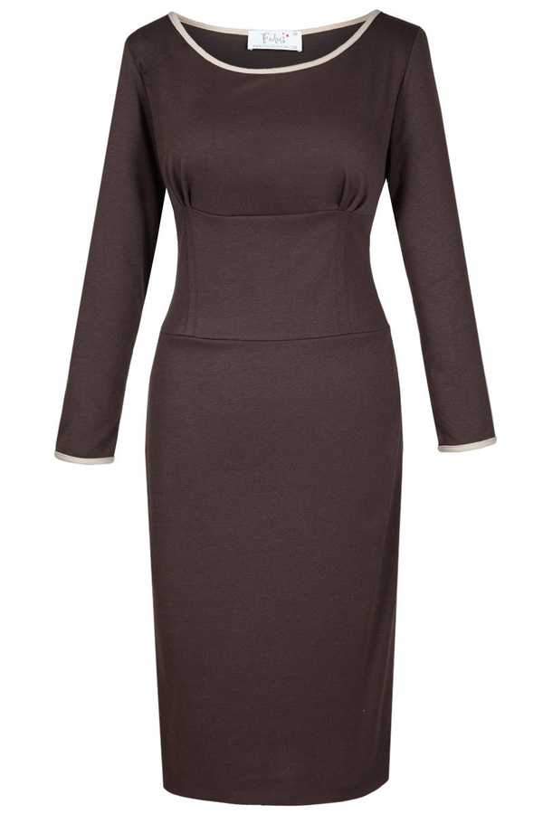 Sukienka FSU761 CZEKOLADOWY CIEMNY+BEŻOWY