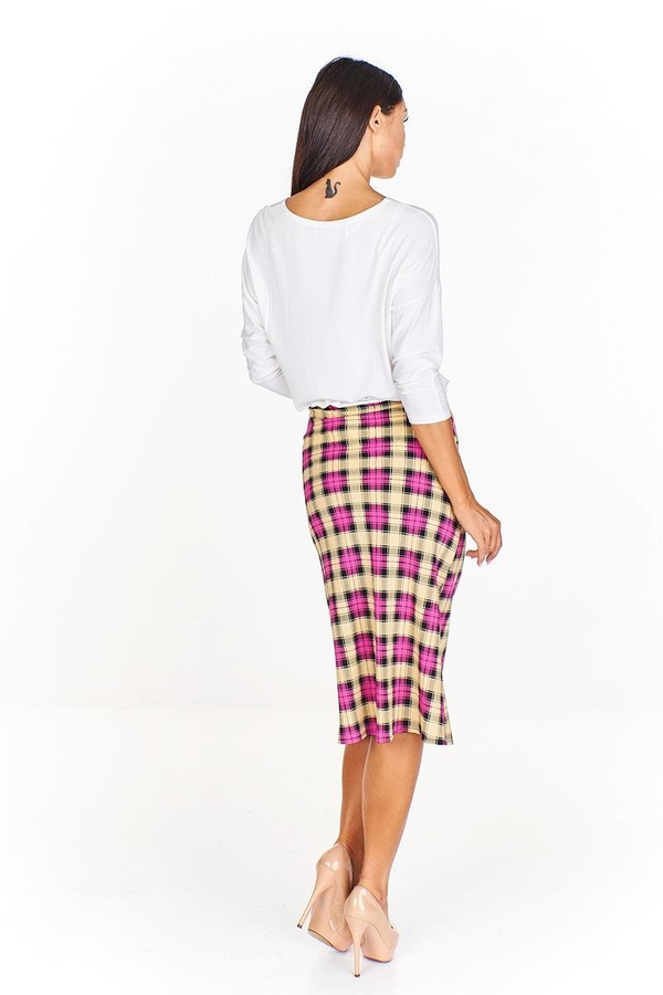 Spódnica FSP771 BEŻOWY + AMARANTOWY kratka