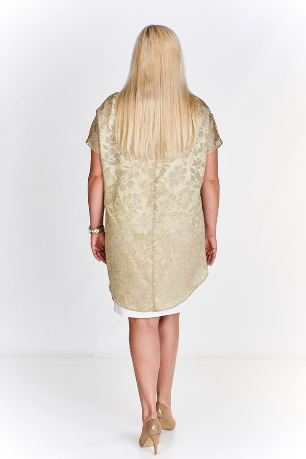 Sukienka FSU620  EKRI + SELEDYNOWY CIEMNY