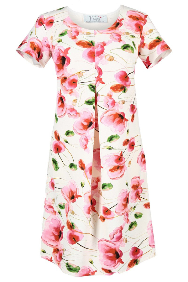 Sukienka FSU685 EKRI + AMARANTOWY JASNY