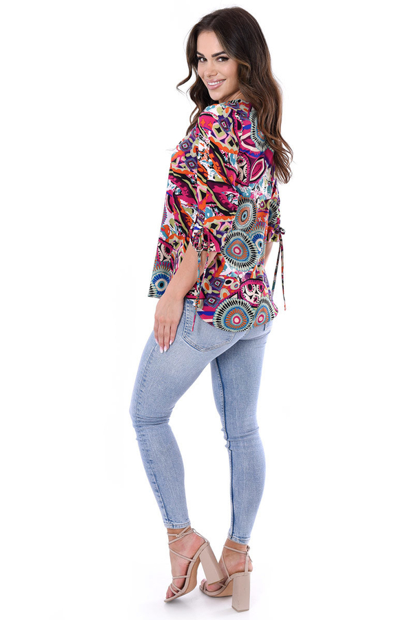 Bluzka FBZ1034 FIOLETOWY wielokolorowe rozety