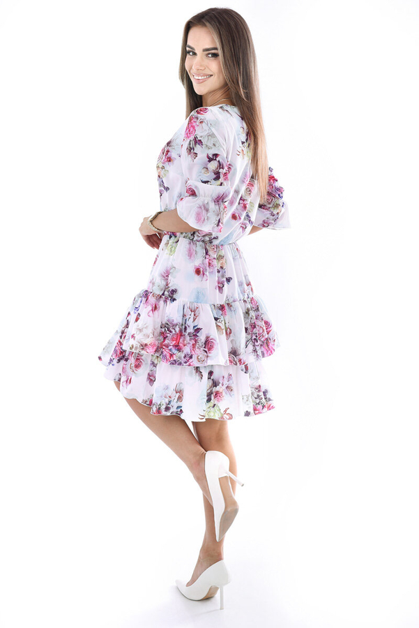 Sukienka FSU1068 EKRI czerwono różowe róże