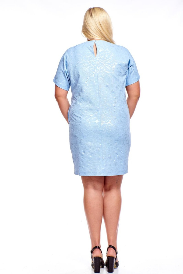 Sukienka FSU1116 BŁĘKITNY wyciskane kwiaty