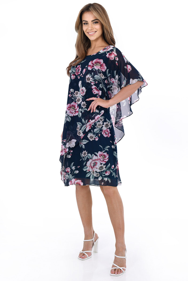 Sukienka FSU1121 ZIELONY CIEMNY szaro czerwone kwiaty