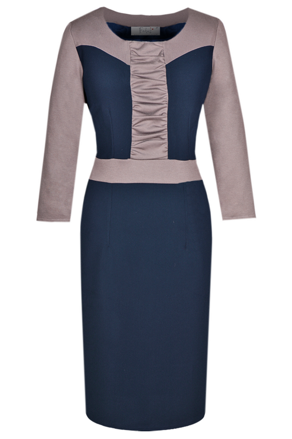 Dress FSU290 NAVY GREY AND BEIGE