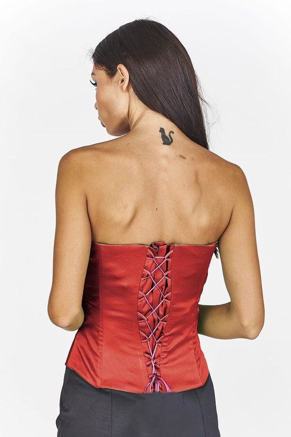 Gorset FGR042 CZERWONY tafta