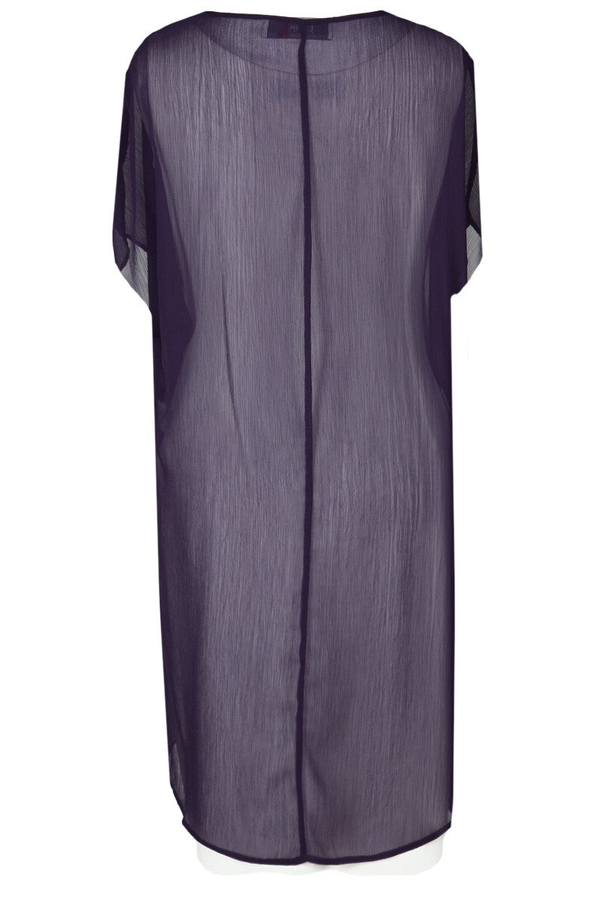 Sukienka FSU620 EKRI+ ŚLIWKOWY CIEMNY