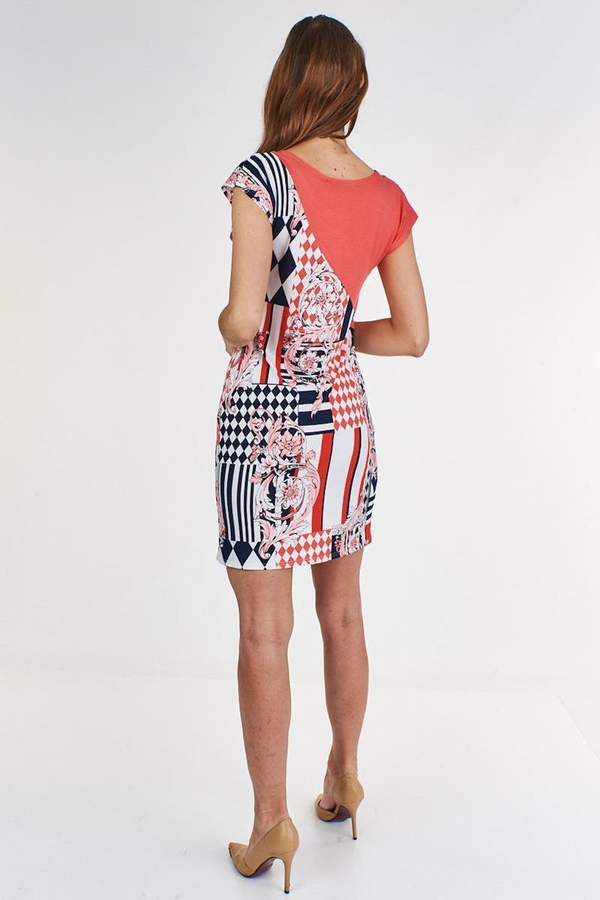 Sukienka FSU375 WIELOKOLOROWY KORALOWY