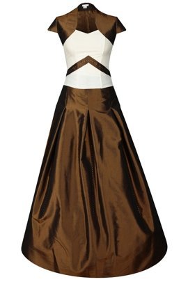 Sukienka FSU083 ZŁOTY CIEMNY + EKRI