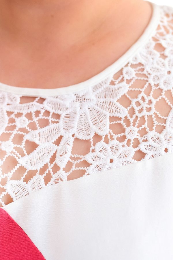 Sukienka FSU1051  MALINOWY + EKRI