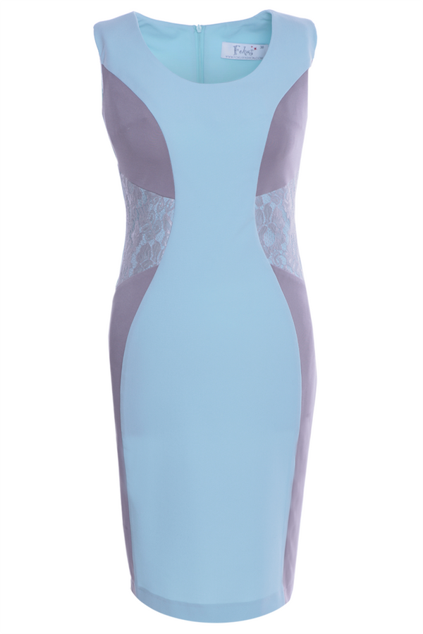 Sukienka FSU352 TURKUSOWY ŚREDNI  BEŻOWY CIEMNY