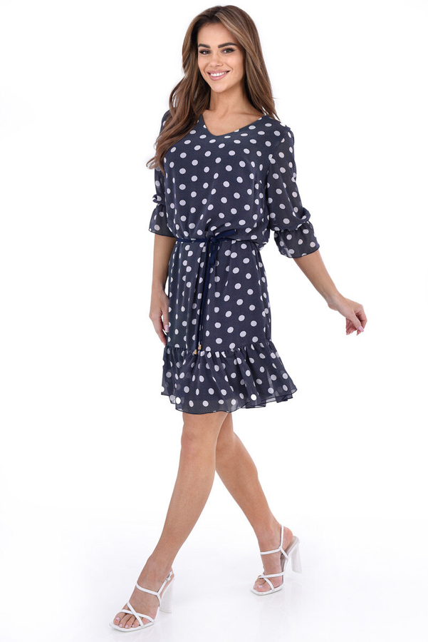 Sukienka FSU1048 GRANATOWY JASNY kółka kropki ekri