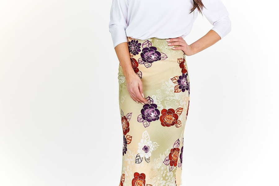 Spódnica FSP771 SELEDYNOWY JASNY kwiaty