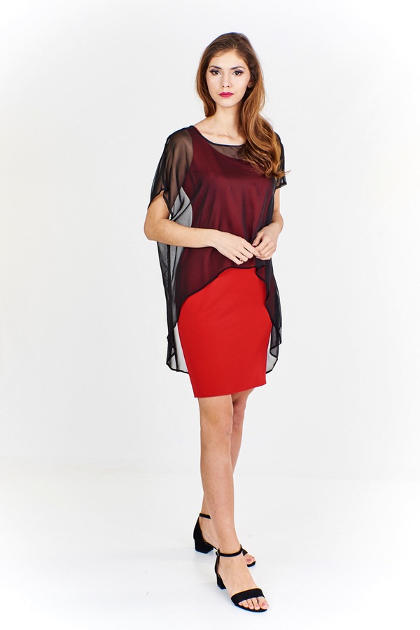 Sukienka FSU620  CZERWONY MOCNY + CZARNY