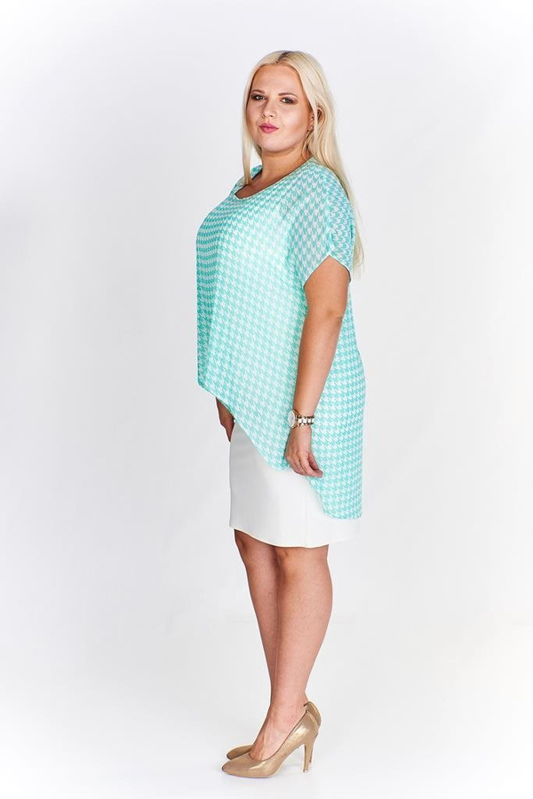 Sukienka FSU620  EKRI + TURKUSOWY ŚREDNI wzorek