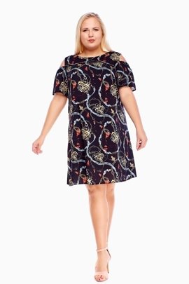 Sukienka FSU939 CZARNY czerwono-złote ozdoby