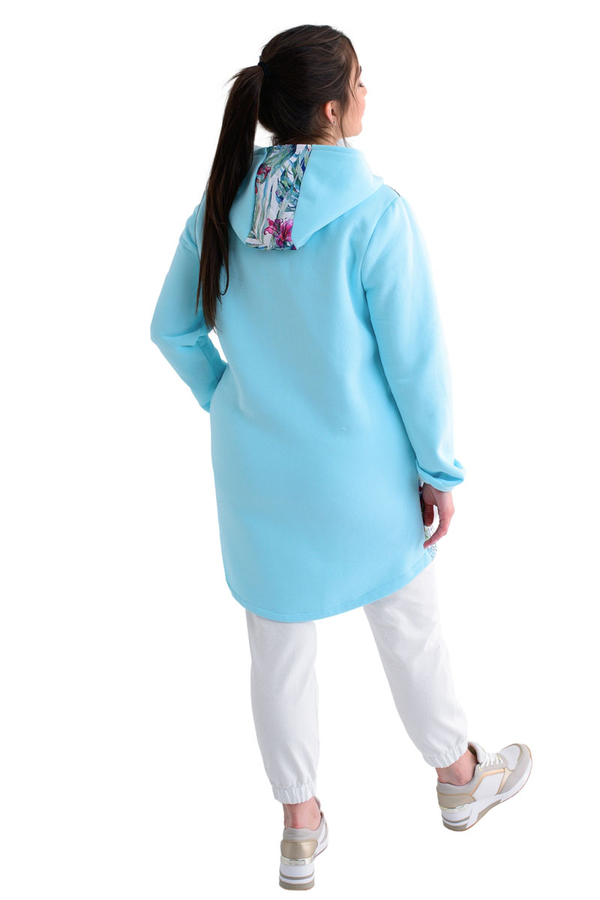 Kurtka FKU1067D TURKUSOWY JASNY drukowane kwiaty i liście