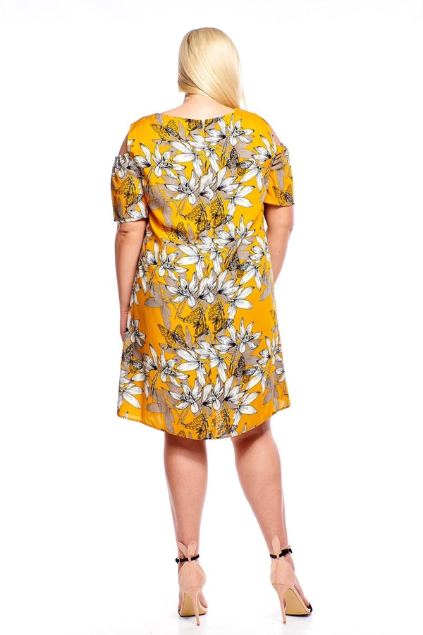 Sukienka FSU939 POMARAŃCZOWY ekri kwiaty
