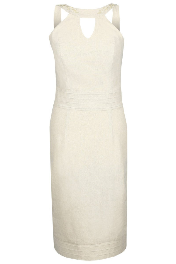 Sukienka FSU673 BEŻOWY + ZŁOTA NIĆ